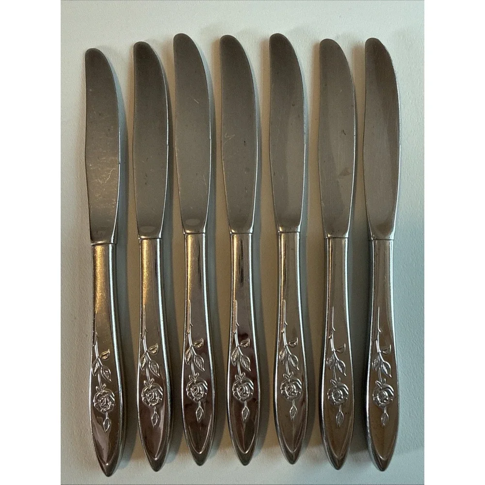 VTG Oneida Community MY ROSE Dinner Knives Stainless Flatware Set of 7 Read